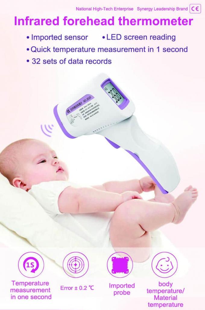 CE ISO Infrared Forehead Thermometer With LED Screen Purple White 0