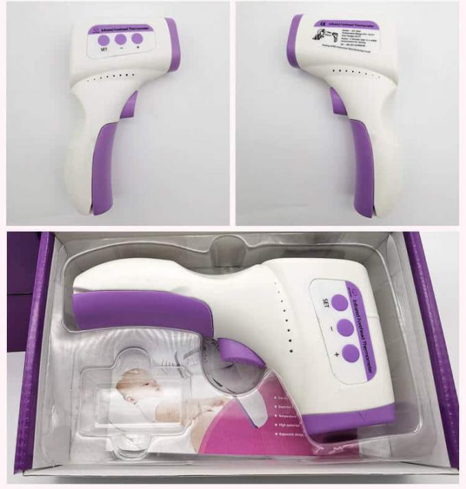 CE ISO Infrared Forehead Thermometer With LED Screen Purple White 6