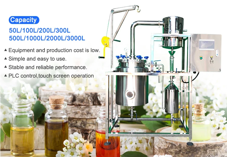 95% Extraction Efficiency Essential Oil Plant Extraction Equipment with TOPTION PLC Control